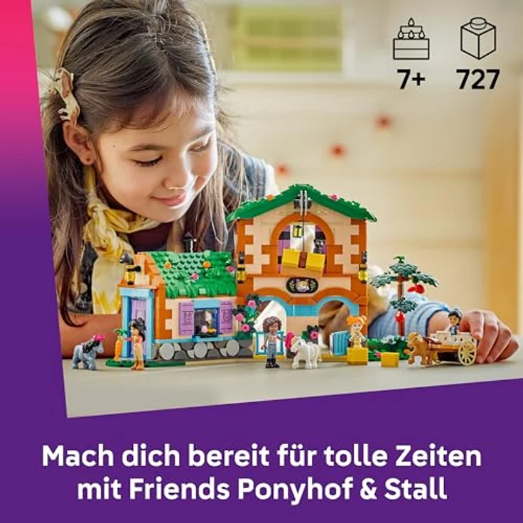 LEGO Friends 42654 Ponyhof & Stall Bausatz, Spielset mit 727 Teilen, Heulift und Zubehör für Pferdefans, Mehrfarbig – Bild 2