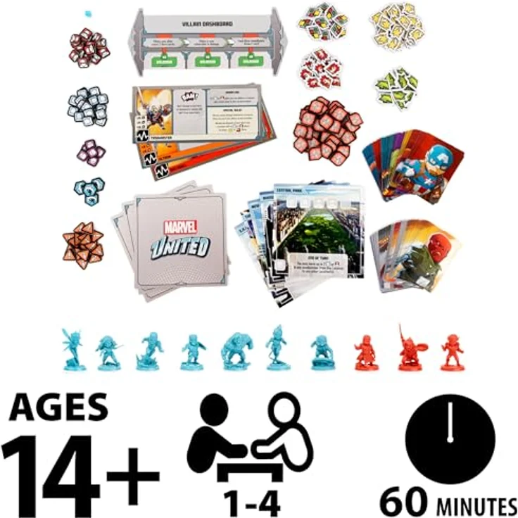 Spin Master Marvel United, Kooperatives Strategiespiel für 1-4 Spieler ab 8 Jahren, enthält 7 Helden- und 3 Bösewichtsstücke, 84 Karten und 156 Token – Bild 2