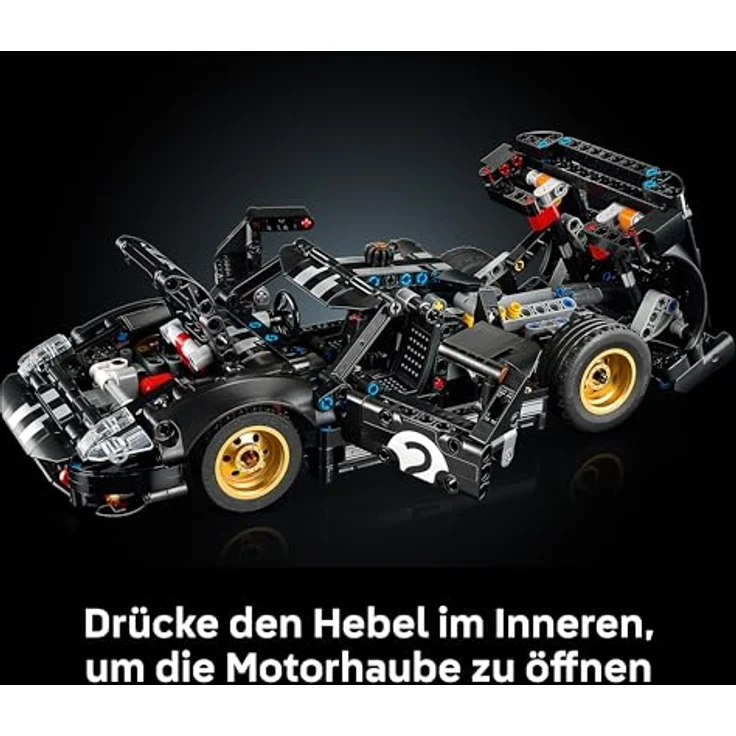 LEGO Technic 1966 Ford GT40 MKII, Bauset für Erwachsene mit lenkbaren Rädern und V8-Motor, schwarz-silberne Rennlackierung, 42223 – Bild 3