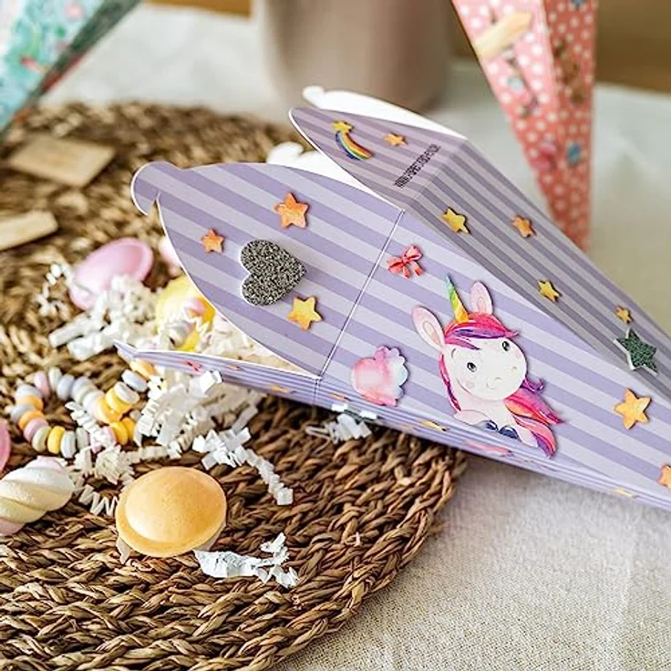 Papierdrachen 3 Bedruckte Schultüten zur Einschulung, 24,5 cm groß, in Rosa und Türkis, inkl. dekorativen Moosgummi Aufklebern – Bild 5