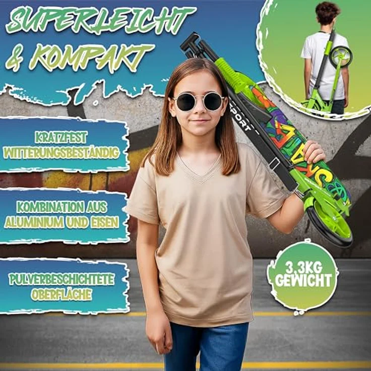 RE:SPORT Trailz Cityroller Scooter, höhenverstellbar & klappbar, 200mm Räder, inkl. Tragegurt und Klingel, für Kinder & Erwachsene – Bild 4