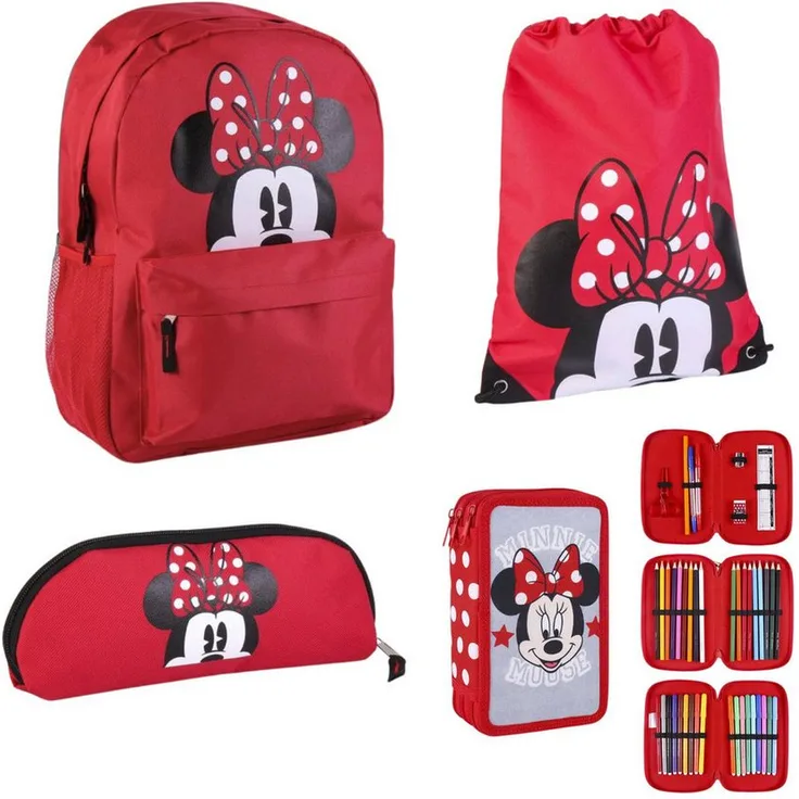 Disney Minnie Mouse Schulrucksack Schulpaketangebot Komplett-Set 4-tlg, alles für den perfekten Start (4-tlg) in Pink