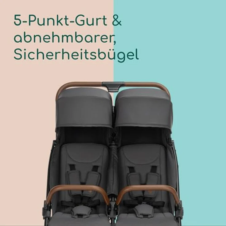 Bebeconfort Mane Duo Geschwisterwagen, 0+ bis 22kg, automatisches Klappsystem, drehbare Sicherheitsbügel, Regenverdeck, Mineral Graphite – Bild 6