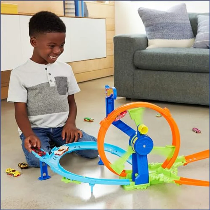 Hot Wheels Action Loop & Crash, Autorennbahn mit innovativem Radmechanismus und Looping, inkl. 1:64 Spielzeugauto, klappbar mit Griff – Bild 2