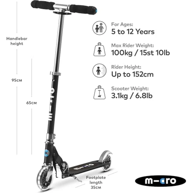 Micro micro Roller | Scooter für Kinder sprite LED black | Grip Version – Bild 3