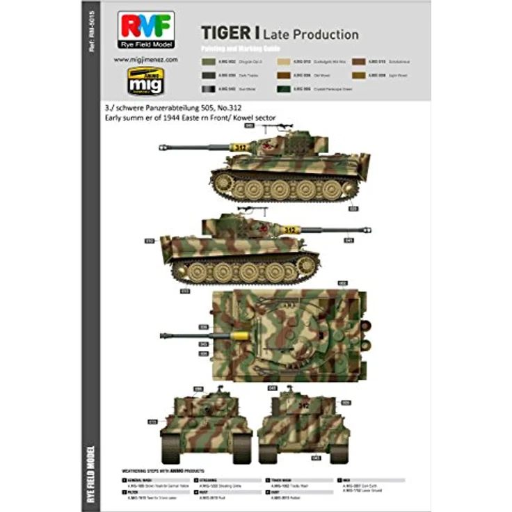Rye Field Model Tiger I Spätproduktion, 1:35 Modellbausatz aus Kunststoff mit detaillierten Panzermerkmalen und Abziehbildern – Bild 6