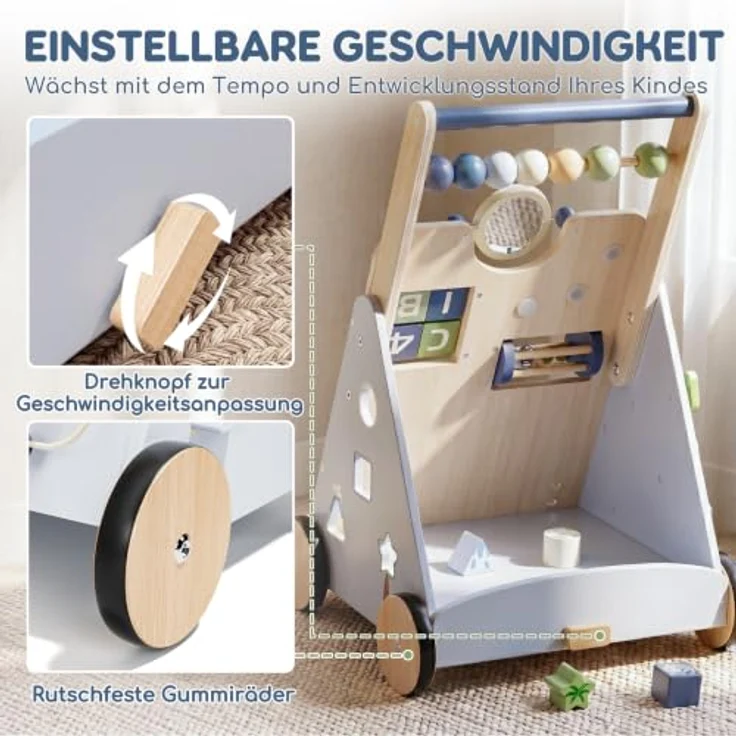 Lehoo Castle Lauflernwagen Holz, Dinosaurier Laufwagen mit Geschwindigkeitsregler und 9 interaktiven Spielmöglichkeiten für Babys ab 1 Jahr – Bild 3