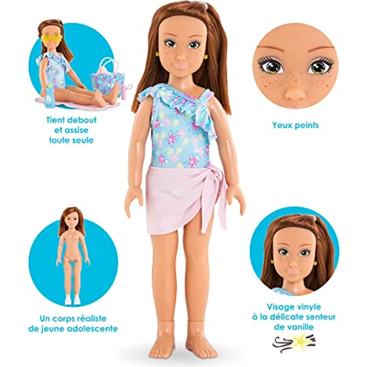 Corolle 9000600140 Girls Zoe Set, Ankleidepuppe im süßen Beach Outfit und 5 Teile, Vanilleduft, 28cm, ab 4 Jahre, Mehrfarbig – Bild 3