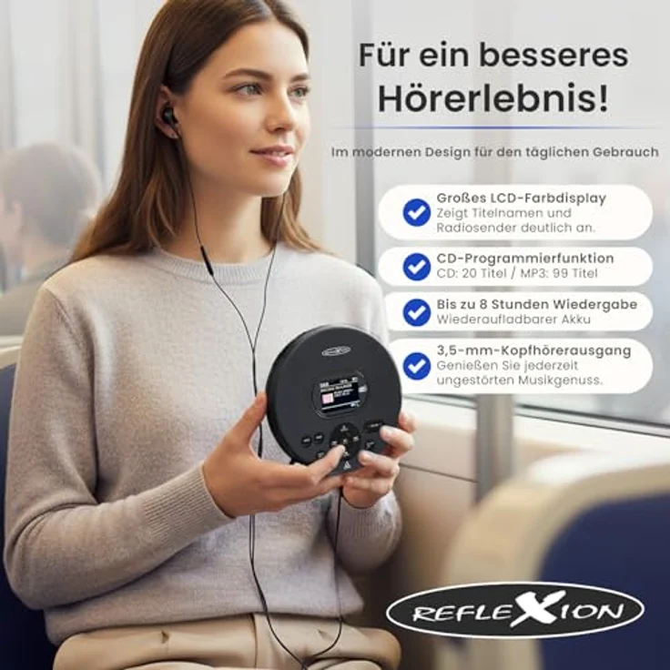 Reflexion PCD540DAB, Tragbarer CD-Player mit DAB+ Radio, CD, CD-R, CD-RW, MP3, USB-C, schwarz – Bild 4