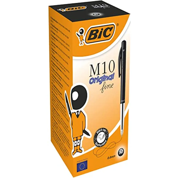 Bic M10 Clic, Kugelschreiber mit 0,8 mm Spitzenstärke, Schwarz, 50 Stück