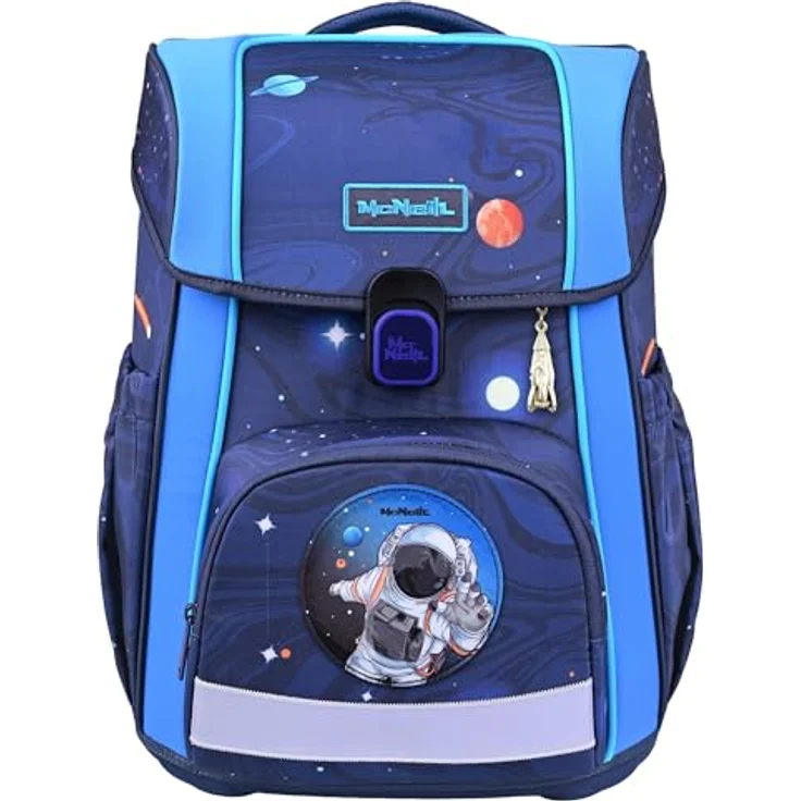 McNeill Schulranzen Bravo (8-tlg), Polyurethan, Space, 21 l Volumen, mit Beckengurt und Rückenpolsterung – Bild 1