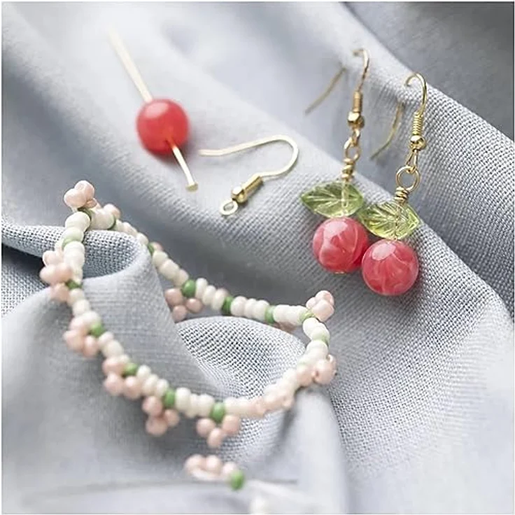 creativ company Kreativset Starter Set Schmuck, Bastelset für Anfänger mit Figurenperlen, Gummiband und Anleitungen für Ohrringe und Armbänder – Bild 3