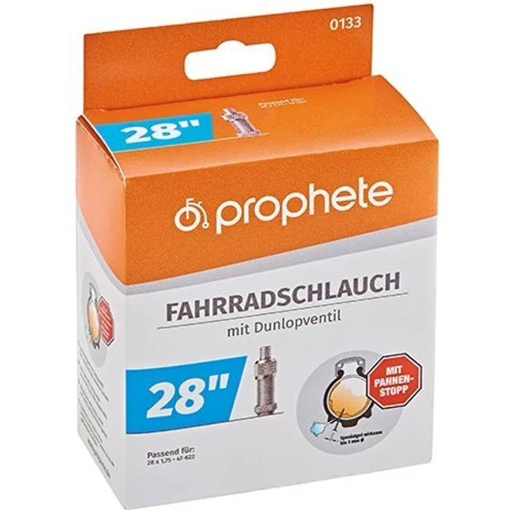 Prophete Fahrradschlauch 28 x 1 75 x 2 Dunlopventil mit Pannenstopp, schwarz, 133 Länge:150mm Breite:110mm Höhe:55mm – Bild 2