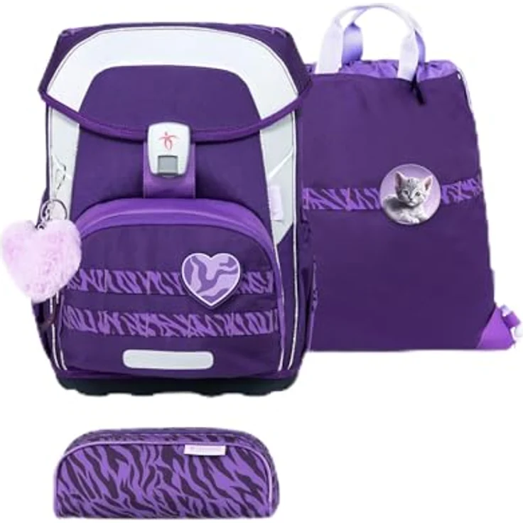 Belmil Maxi Plus Patch Me Schulranzen Set 6-teilig, Ergonomischer Schulranzen mit STABILO Stiften, ungefülltem Schlampermäppchen, Turnbeutel, GRATIS Klett-Patches und reflektierenden Elementen, Twilight Charm – Bild 1