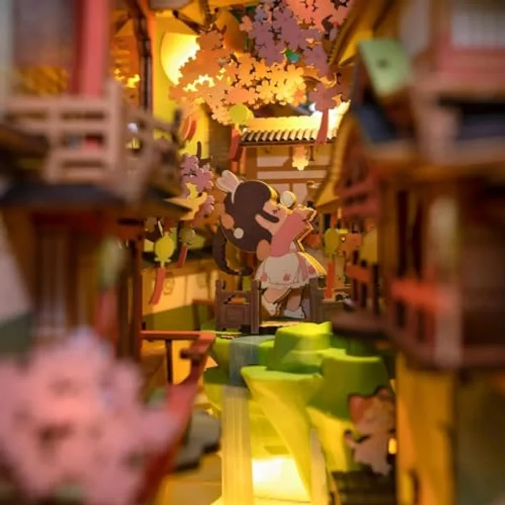 Robotime Falling Sakura 3D Puzzle, Holz Booknook DIY mit LED-Beleuchtung, Puzzleteile für 4-6 Stunden Zusammenbauzeit – Bild 4