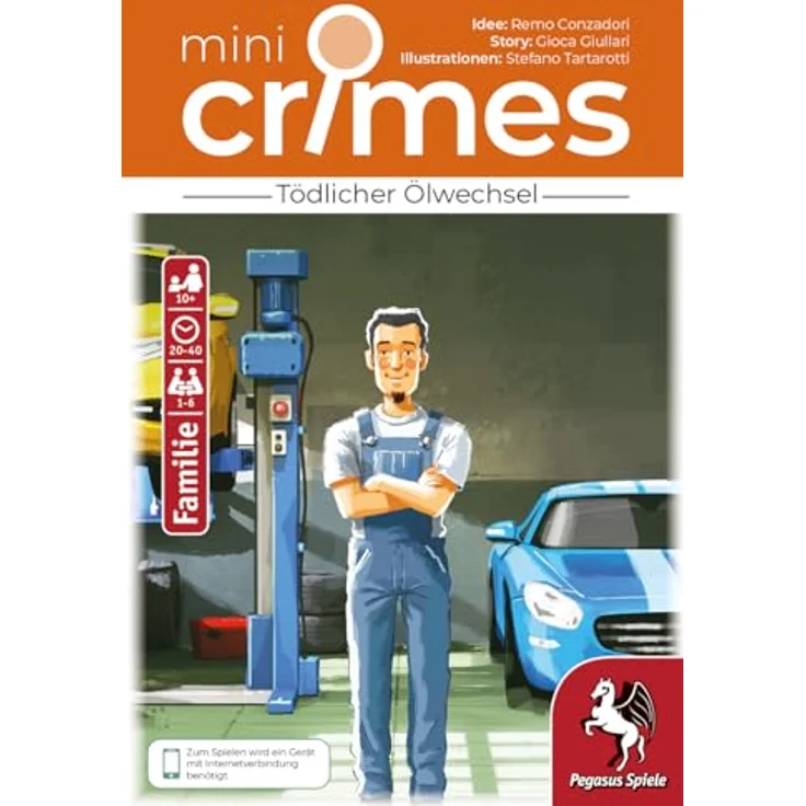 Pegasus Spiele MiniCrimes - Tödlicher Ölwechsel, Familienspiel und Kartenspiel, perfekt als Geschenk – Bild 2