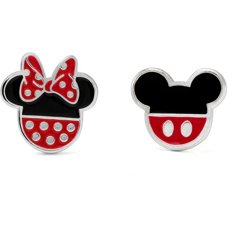 Peers Hardy Disney Minnie Ohrstecker, offizielle Premium-Akkeseure mit versilbertem Finish und Emaille, rote Tupfenschleife