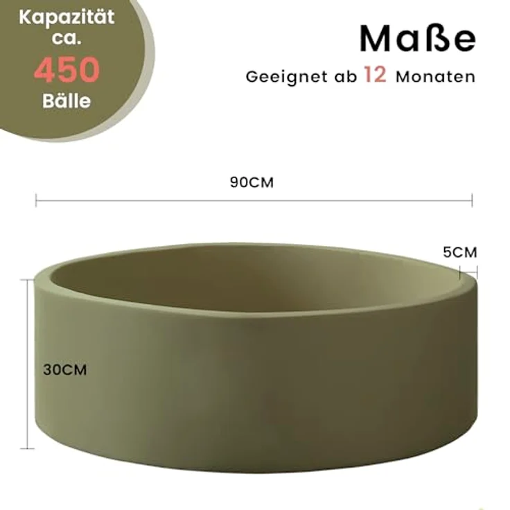 Zedachica Bällebad Baby, Rundes Schaumstoff-Bällebad 90 cm, salbei grün, für Innen und Außen, geeignet für Kinder ab 1 Jahr, ohne Bälle – Bild 1