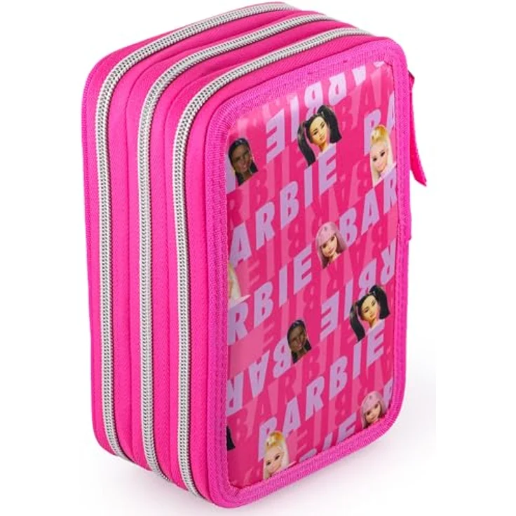 Clondo 3-Fach Federmäppchen für Barbie Fan, 45-teilig, rosa, mit Schere, Kleber, Buntstiften und Filzstiften - ideal für Schule & Geschenk für Mädchen – Bild 5