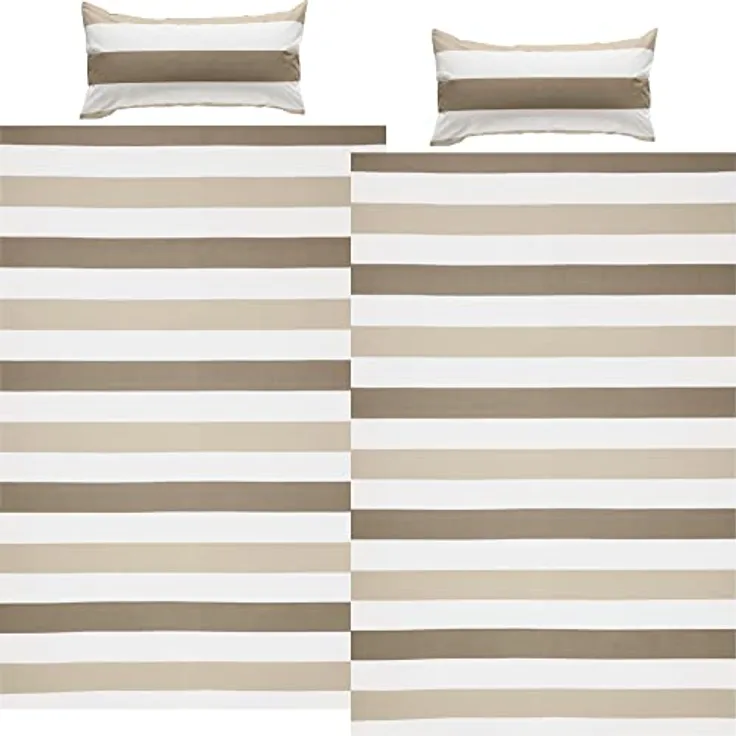 REDBEST Bettwäsche-Set Streifen Sparpaket 4-TLG. Renforcé - strapazierstark, anschmiegsam, mit Reißverschluss - Taupe-beige-weiß Größe 135x200 cm (40x80 cm)