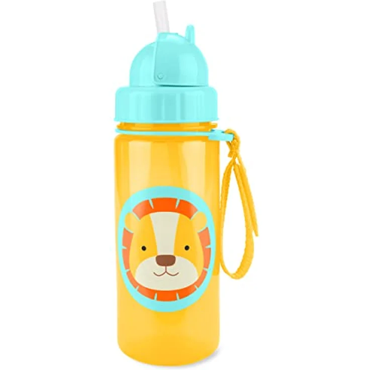 Skip Hop Zoo Trinkflasche Löwe, Kindertrinkflasche mit umklappbarem Strohhalm, 384,5 ml, BPA-frei - Orange – Bild 1