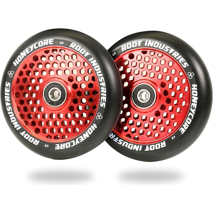 Root Industries Stuntscooter 2 x Root Industries Honeycore Stunt-Scooter Rolle 110mm Rot/PU Schwarz - Leichte Stunt-Scooter Rolle mit Honeycore Design