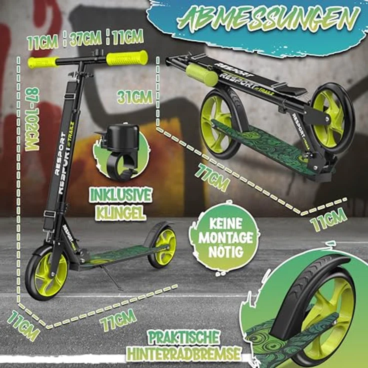 RE:SPORT Cityroller RE:SPORT® Trailz Scooter, klappbar und höhenverstellbar 87–102 cm, 200 mm große Räder, inkl. Klingel und Tragegurt, bis 100 kg belastbar – Bild 8