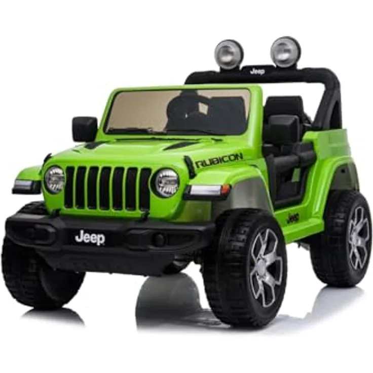 Beneo RIRICAR Elektroauto für Kinder 12V Jeep Wrangler, Grün, 2-Sitzer mit 2,4-GHz-Fernbedienung, Bluetooth-Radio, Lithium-Akku, EVA-Räder, geeignet für Kinder von 3-8 Jahren