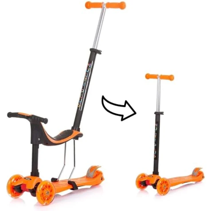 Chipolino Kinderroller 3 in 1 Multi Plus 3 Räder, Laufrad, Roller, LED-Lichter orange, für Kinder ab 3 Jahren – Bild 1
