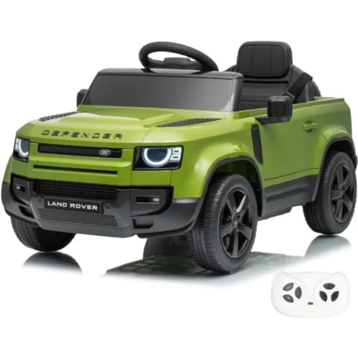 Vrooomy Land Rover Defender 90 Elektro-Kinderfahrzeug 12V mit Fernbedienung, EVA-Rädern, 3-Punkt-Gurt, MP3-Player – Grün