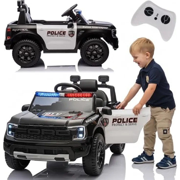 sun baby Ford Kinder Elektroauto, Elektroauto für Kinder 3-6 Jahre, 30W Motor, Fernsteuerung, Federung, Scheinwerfer, MP3-Player (Polizei)