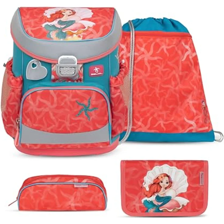Belmil Mini-Fit Schulranzen Set 4-teilig (405-33/AG/S) (Sea Queen), Leichter Schulranzen mit Brustgurt, reflektierenden Elementen und AGR-Ergonomie – Bild 1