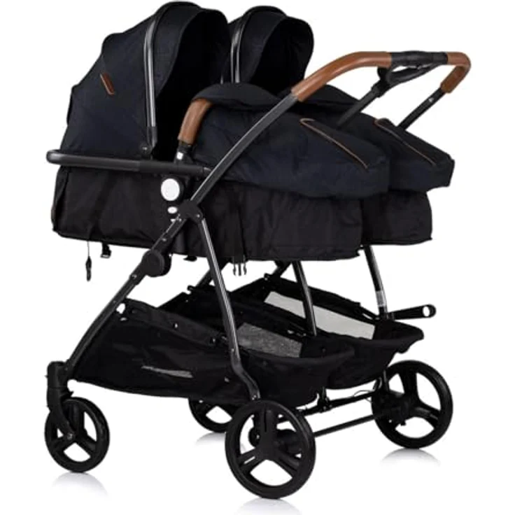 Chipolino Geschwisterkinderwagen Duo Smart klappbar umbaubar verstellbar Fußsack, Farbe: schwarz beige, Zwillingswagen ab Geburt, 22 kg je Sitz, lenkerbremse, 360° schwenk- oder feststellbare Vorderräder – Bild 2