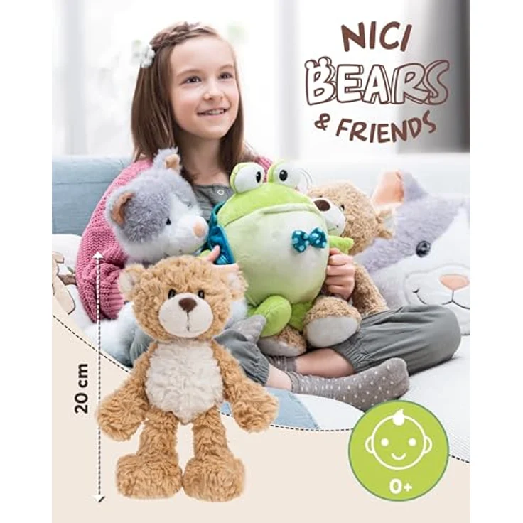 NICI Kuscheltier Bär Finni 20cm, karamellfarbener Plüschbär mit weißem Fellakzent – Bild 2