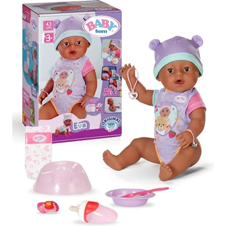 Baby Born Babypuppe Eva, 43 cm (Set, 11-tlg) mit magischem Fütterspiel und interaktiven Funktionen, von Baby Born – Bild 2