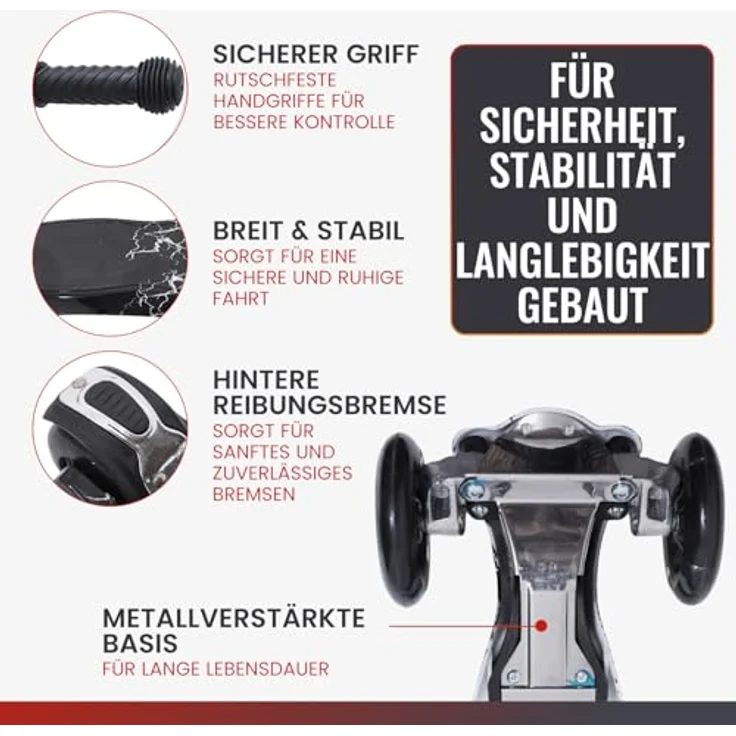 Europebazar Habib Kinderroller Metall-Roller 3-Rad mit LED Licht, klappbar, höhenverstellbar, bis 50kg, helllila – Bild 2