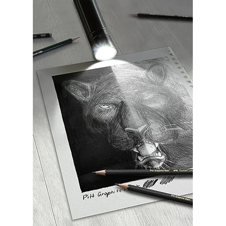 Faber-Castell 115296 - Pitt Graphite Matt Bleistifte Set, 5-teilig, inkl. Spitzer und Radiergummi, extra bruchfeste Mine, matte Grafitabstriche – Bild 5