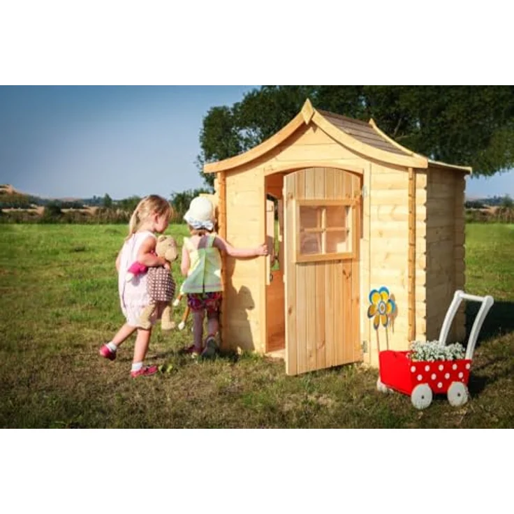 Timbela Kinderspielhaus M550-1, Holzspielhaus für Kinder im Freien, B112xL146xH152 cm, hell und luftig, individuelle Farbgestaltung möglich – Bild 2