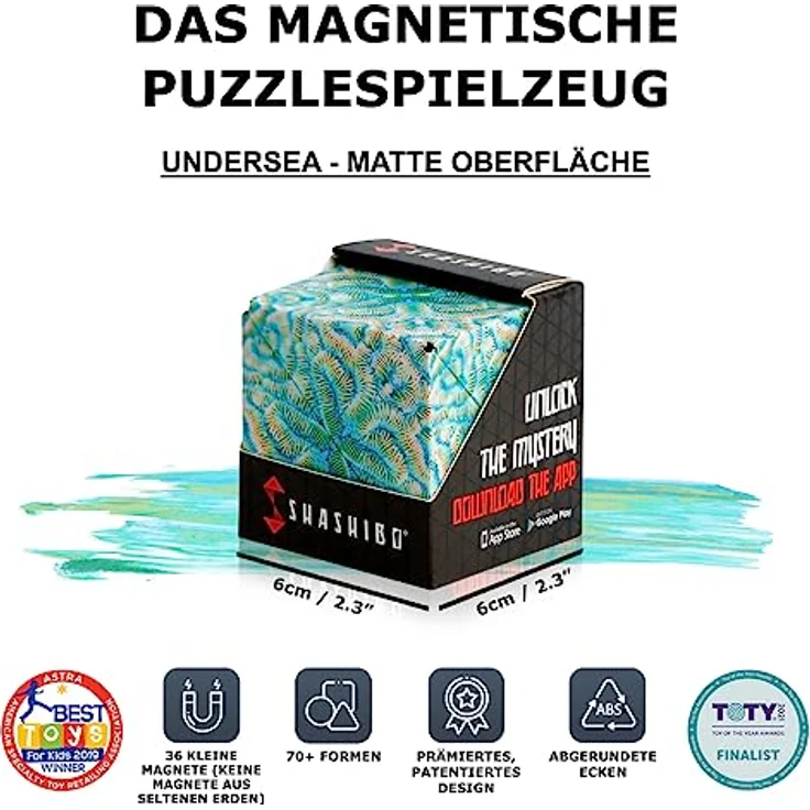 SHASHIBO Formwechsel Zauberwürfel - Preisgekrönt, Patentiert - Anti Stress Spielzeug - 36 Seltenerdmagnete - 3D Infinity Cube - Shashibo Magnetwürfel in Über 70 Formen Verwandelbar (Undersea) – Bild 3
