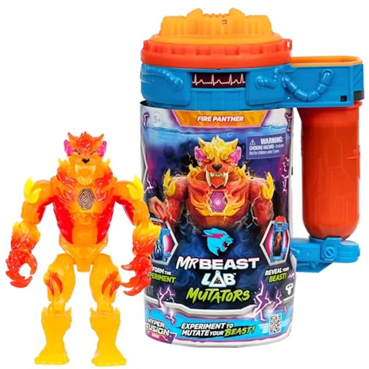 MRBEAST LAB Hyper Fusion Mutators Fire Panther, Sammelfigur mit 20+ beweglichen Gelenken, Experiment mit Mutationsflüssigkeit – Bild 1