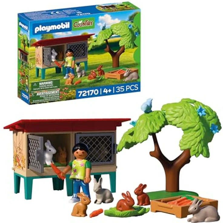 Playmobil Country Kaninchenstall 72170, individuell gestaltbarer Stall mit großen Kaninchen, Kaninchenbabys und Vogel – Bild 1