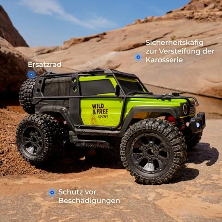 Overmax X-Vast RC Auto 4x4 Offroad Crawler 1:10 mit LED, 2 Akkus, Öldruckstoßdämpfer, 30 km/h, Neongrün – Bild 5