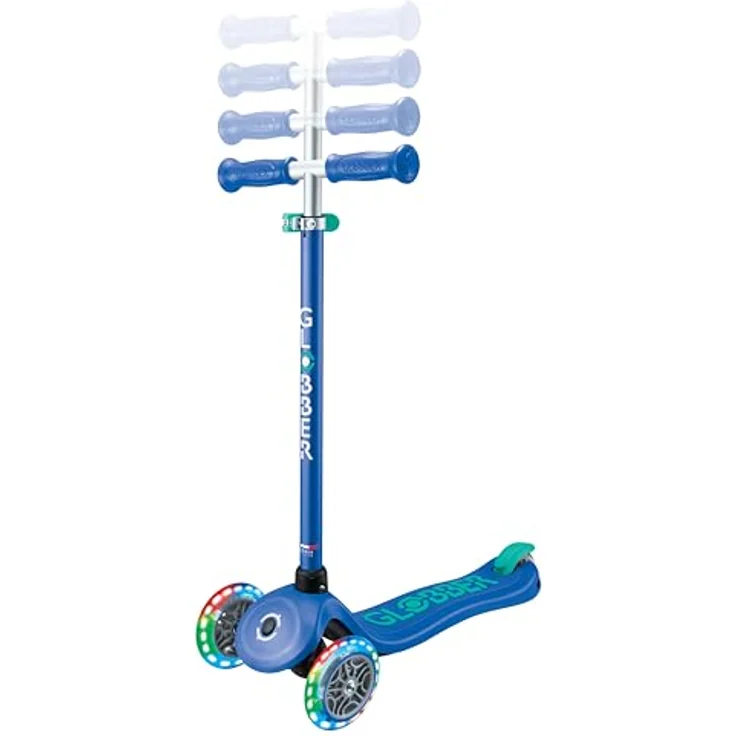 GLOBBER PRIMO PLUS LIGHTS, Tretroller für Kinder, 3-rädrig, höhenverstellbar, batterielose LED-Leuchtrollen, 120/80 mm, ABEC 9, blau – Bild 2