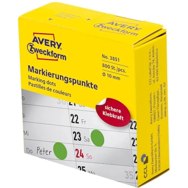 AVERY Zweckform Klebepunkte 3851, grün Ø 10,0 mm, 800 Stück in praktischer Spenderbox – Bild 1
