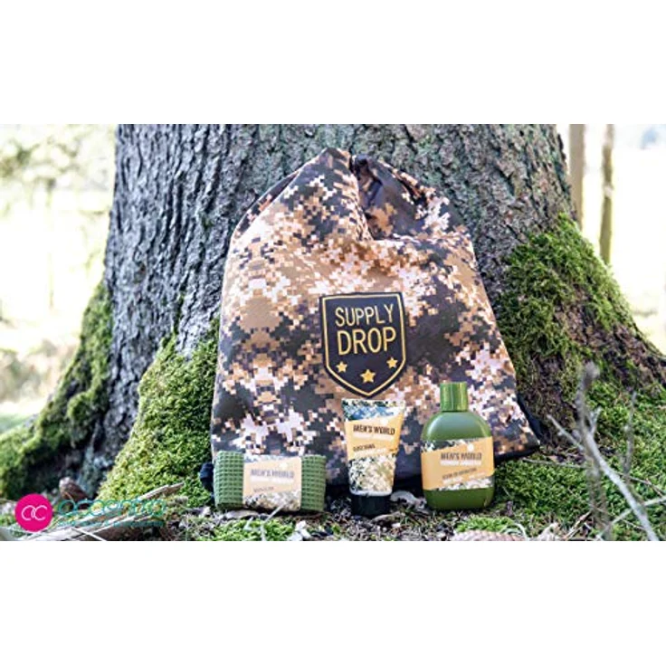 accentra Geschenkset Men`s World, Badeset für Männer, Duschgel, After-Shave-Balsam, Handtuch, Turnbeutel im Camouflage Look – Bild 4