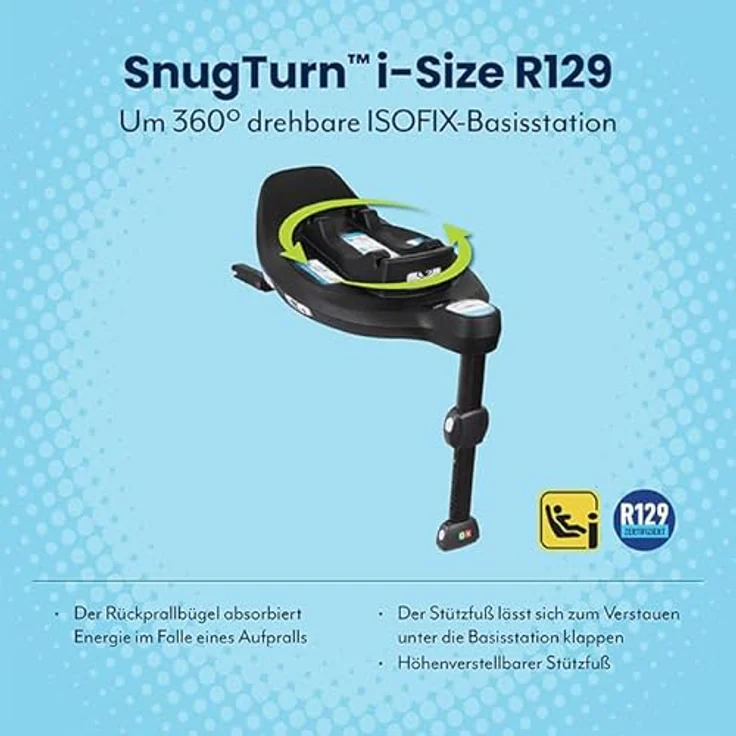 Graco Isofix-Basisstation SnugTurn i-Size R129 Base für SnugLite und SnugGo i-Size R129 - Black, drehbarer Mechanismus, ISOFIX-Konnektoren, R129 Zulassung – Bild 2