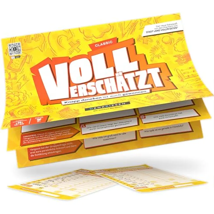 DENKRIESEN VOLL VERSCHÄTZT! Classic Edition, DIN A4 Spielblock mit 350 Fragen, Schätzspiel für 2+ Spieler ab 12 Jahren, ohne Internet