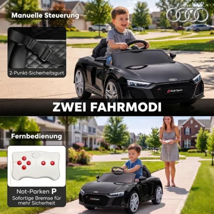 AIYAPLAY Audi R8 Spyder Elektro Kinderauto 12V mit Fernbedienung, Lithium-Akku, sanftem Anfahren und Hinterradfederung – Bild 4