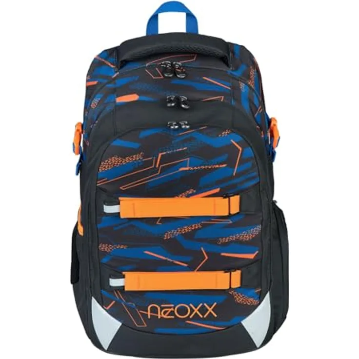 neoxx ACTIVE Pro Streetlight Runner, Schulrucksack aus recycelten PET-Flaschen mit 3 Fächern, Geheimfach, höhenverstellbaren gepolsterten Trägern, Volumen ca. 30 Liter, robuste und reflektierende Oberflächen