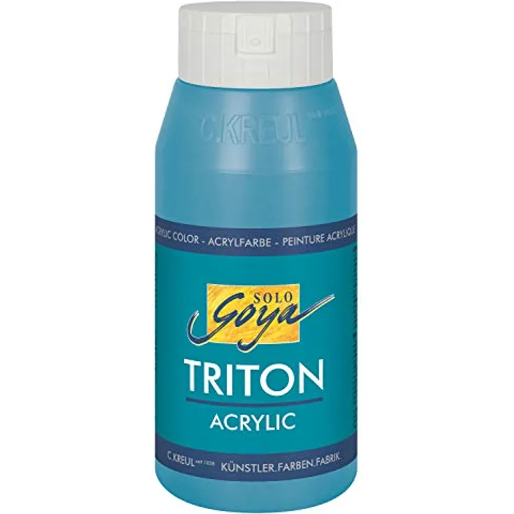 KREUL Solo Goya Triton Acrylfarbe türkisblau, 750 ml Flasche, matt trocknend, Wasserbasis, Studioqualität, gut deckend und vielseitig einsetzbar